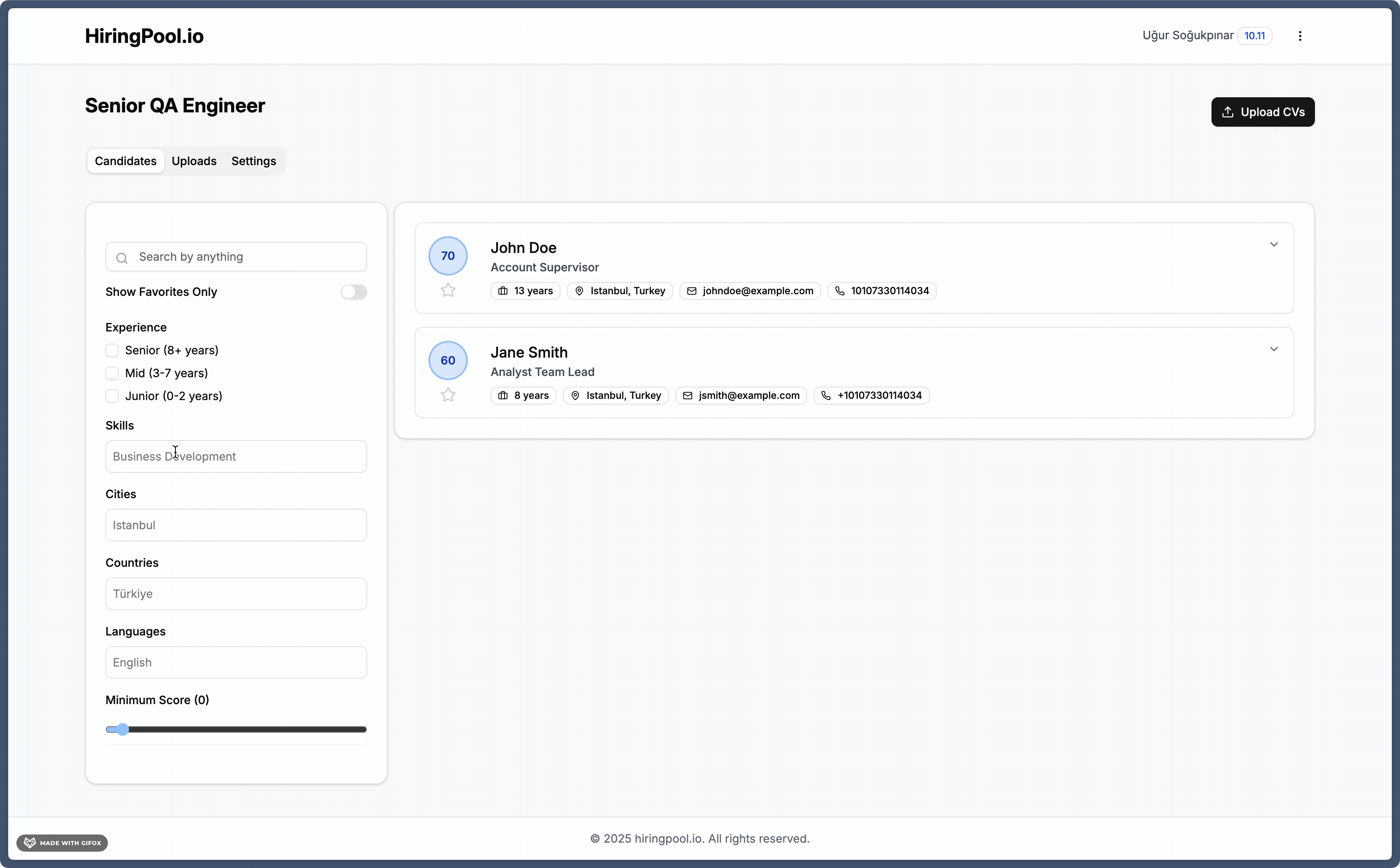 Search candidates